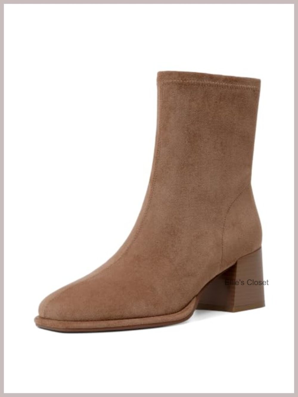 Faux Suede Ankle Boots Square Toe Chunky Block Heel Booties Side Zipper